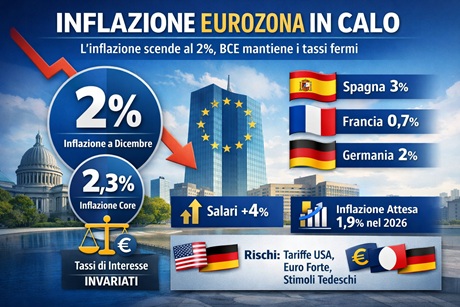 Inflazione eurozona dicembre 2025